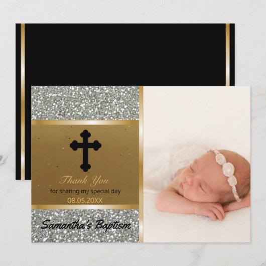 Het doopsel dankt u het Zilveren Goud van de Foto Bedankkaart (Voorkant / Achterkant)