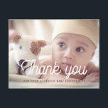 Het doopvont van de terugkeer baby shower dank u f briefkaart<br><div class="desc">Moderne en elegante baby shower dank u uw kaart. Volledig aanpasbaar met het afbeelding,  de naam en andere gegevens van uw baby. Volledig bewerkbare kleuren.</div>