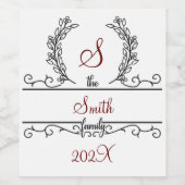 Het doopvont van het Manuscript van de Familienaam Wijn Etiket (Enkel label)