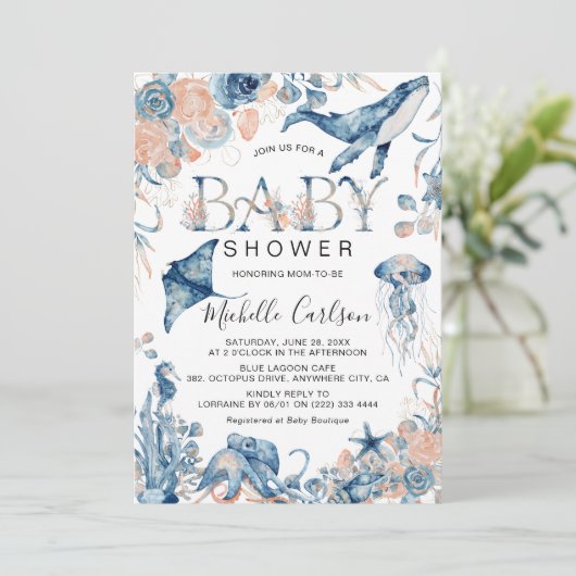 Het doorsturen van Waterverf onder het Baby shower Kaart (Staand voorkant)