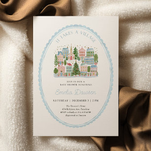 Het Dorp Baby Shower Uitnodiging Stof Blauw