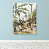 Het dorp Barber, bord 6 uit 'Indianen', engrav Canvas Afdruk (Insitu (Houten vloer))
