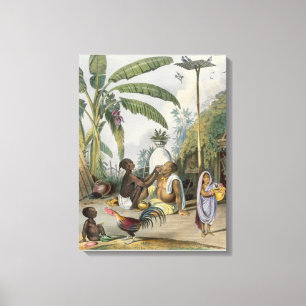 Het dorp Barber, bord 6 uit 'Indianen', engrav Canvas Afdruk
