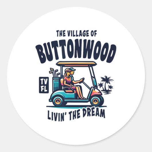 Het dorp Buttonwood golfkar ontwerp Ronde Sticker (Voorkant)