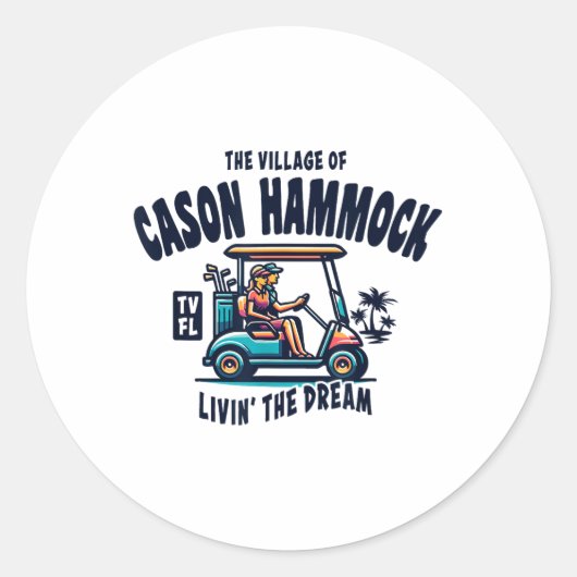 Het dorp Cason Hammock golfkar ontwerp Ronde Sticker (Voorkant)