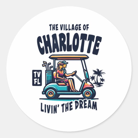 Het dorp Charlotte golfkar ontwerp Ronde Sticker (Voorkant)
