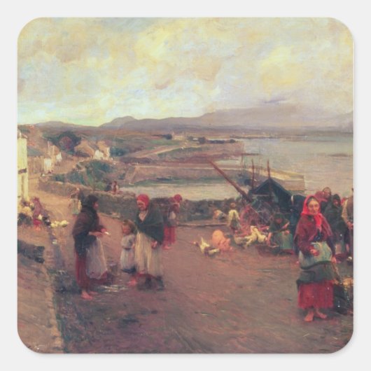 Het dorp Connemara - De weg naar de haven, 1898 Vierkante Sticker (Voorkant)