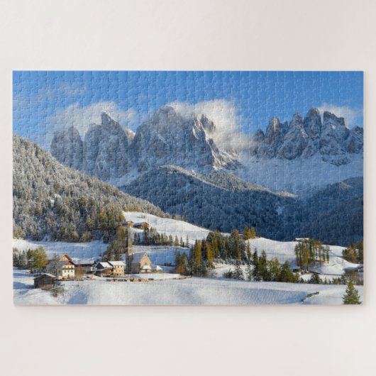 Het dorp Dolomites in de sneeuw in de winter Legpuzzel (Horizontaal)