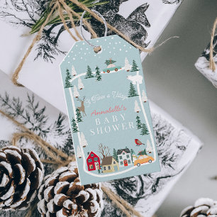 Het Dorp Draagt Een Blauwe Baby Borrel Cadeaulabel
