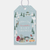 Het Dorp Draagt Een Blauwe Baby Borrel Cadeaulabel (Voorkant)