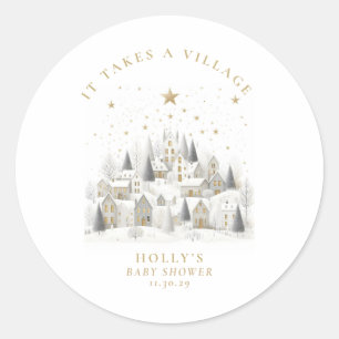Het Dorp Een Besneeuwde Grilleg Baby Shower  Ronde Sticker