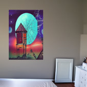 Het dorp en de blauwe maan | AI Art Poster