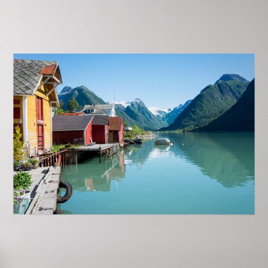 Het dorp Fjærland, fjord in Noorwegen poster (Voorkant)
