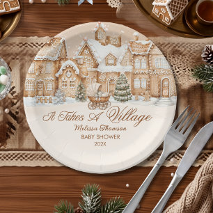 Het Dorp Gingerbread Winter Baby Shower Papieren Bordje