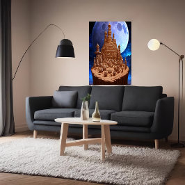 Het dorp Gingerbrood en de maan | AI Art. Poster