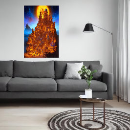 Het dorp Gingerbrood in de nacht | AI Art. Poster