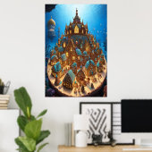 Het dorp Gingerbrood onder het zee | AI Art. Poster (Thuiskantoor)