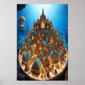 Het dorp Gingerbrood onder het zee | AI Art. Poster (Voorkant)