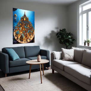 Het dorp Gingerbrood onder het zee   AI Art. Poster