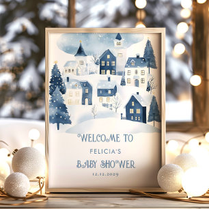 Het dorp helpt mee Sneeuw Baby Shower Welkom Poster