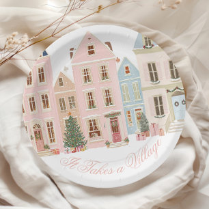 Het dorp helpt mee Winter Roze Baby Meisje Shower Papieren Bordje