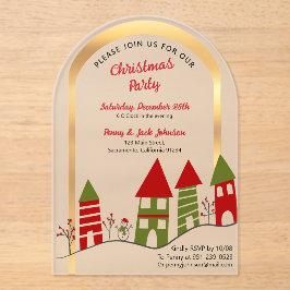 Het dorp in de sneeuw met kerst bevroren acryl uitnodigingen