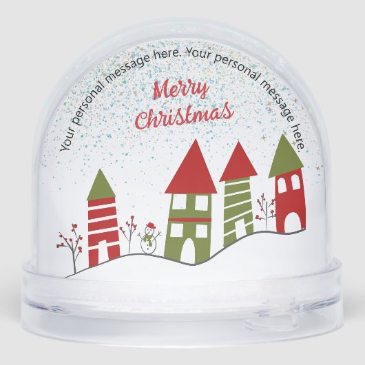 Het dorp in de sneeuw tijdens de kerstboodschap sneeuwbol (Achterkant)