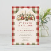 Het Dorp Kerst Gingham Baby Shower Kaart (Staand voorkant)