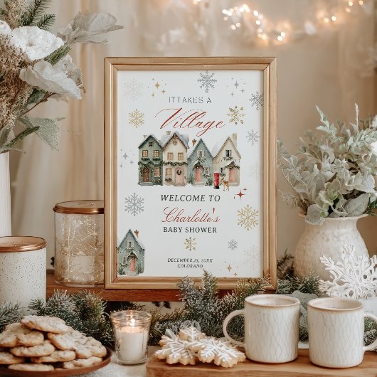 het dorp kerst winter baby shower poster