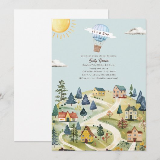 Het dorp met hete luchtballonnen Blauwe jongen bab Kaart (Voorkant / Achterkant)