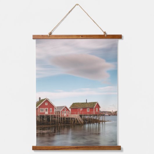 Het dorp Noorwegen Lofoten Vist Hangend Wandkleed (Voorkant)