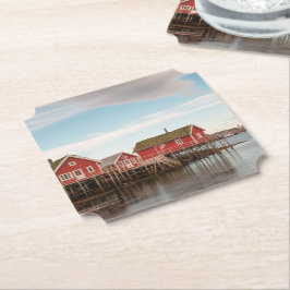 Het dorp Noorwegen Lofoten Vist Kartonnen Onderzetters