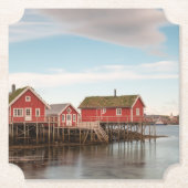 Het dorp Noorwegen Lofoten Vist Kartonnen Onderzetters (Voorkant)