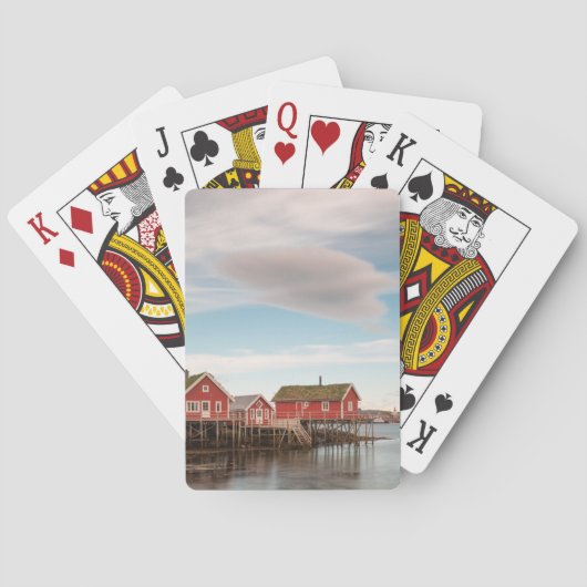 Het dorp Noorwegen Lofoten Vist Pokerkaarten (Achterkant)