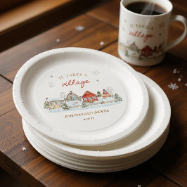 Het Dorp Organiseert een Winter Baby Shower Papieren Bordje