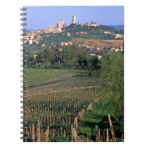 Het dorp San Gimignano ligt in de glooiende Notitieboek