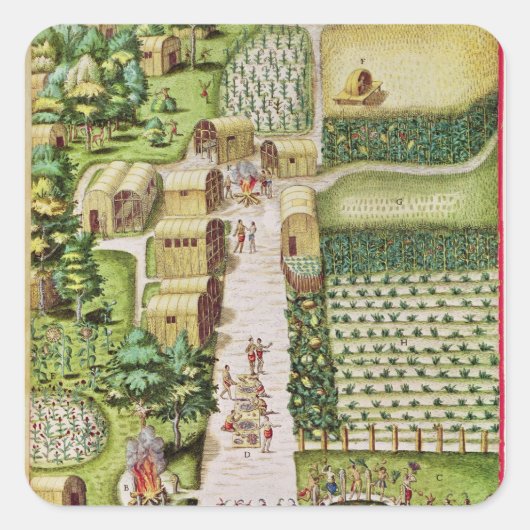 Het dorp Secoton Vierkante Sticker (Voorkant)