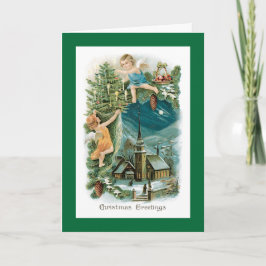 Het Dorp van Kerstmis met Engelachtige Engelen Feestdagen Kaart