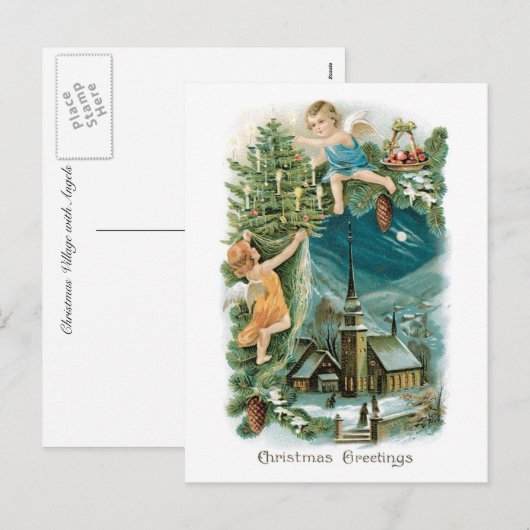 Het Dorp van Kerstmis met Engelen Feestdagenkaart (Voorkant / Achterkant)