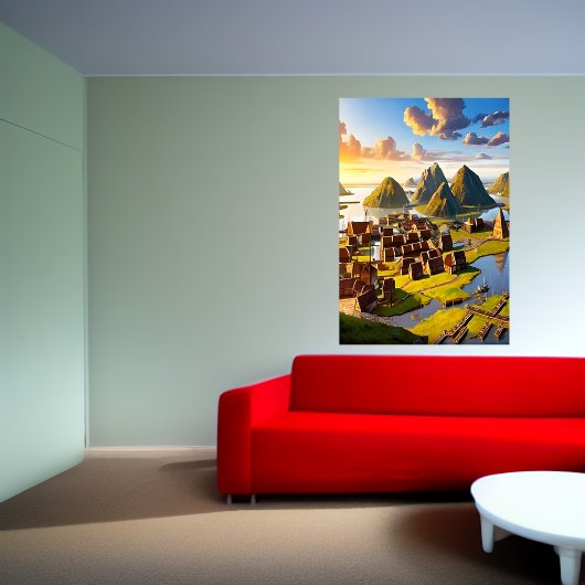 Het dorp Viking uit het zee | AI Art Poster