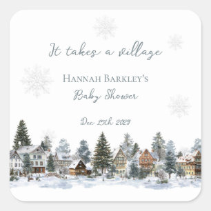 Het Dorp Waterverf Winter Baby Borrel Vierkante Sticker