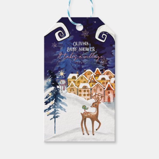 Het Dorp Winter Fee Meisje Baby Shower Cadeaulabel (Voorkant)
