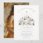 Het Dorp Winter Foto Baby Shower Kaart (Voorkant / Achterkant)