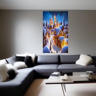 Het dorpje Gingerbrood in de sneeuw   AI Art Poste Poster