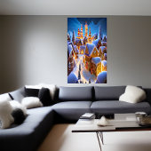 Het dorpje Gingerbrood in de sneeuw | AI Art Poste Poster