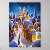 Het dorpje Gingerbrood in de sneeuw | AI Art Poste Poster (Voorkant)