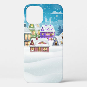 Het dorpslandschap in de winter met sneeuw bedekt Case-Mate iPhone case