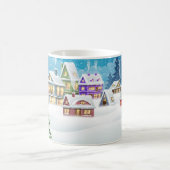 Het dorpslandschap in de winter met sneeuw bedekt koffiemok (Center)