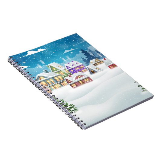 Het dorpslandschap in de winter met sneeuw bedekt notitieboek (Rechterzijde)