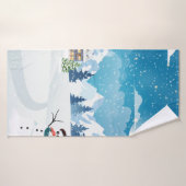 Het dorpswinterlandschap met sneeuw bedekt badhanddoek (Badhanddoek)